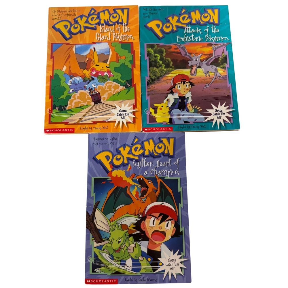 Vintage Pokemon Scholastic Book Lot 2 3 12 Island Prehistoric Scyther 90s Retro